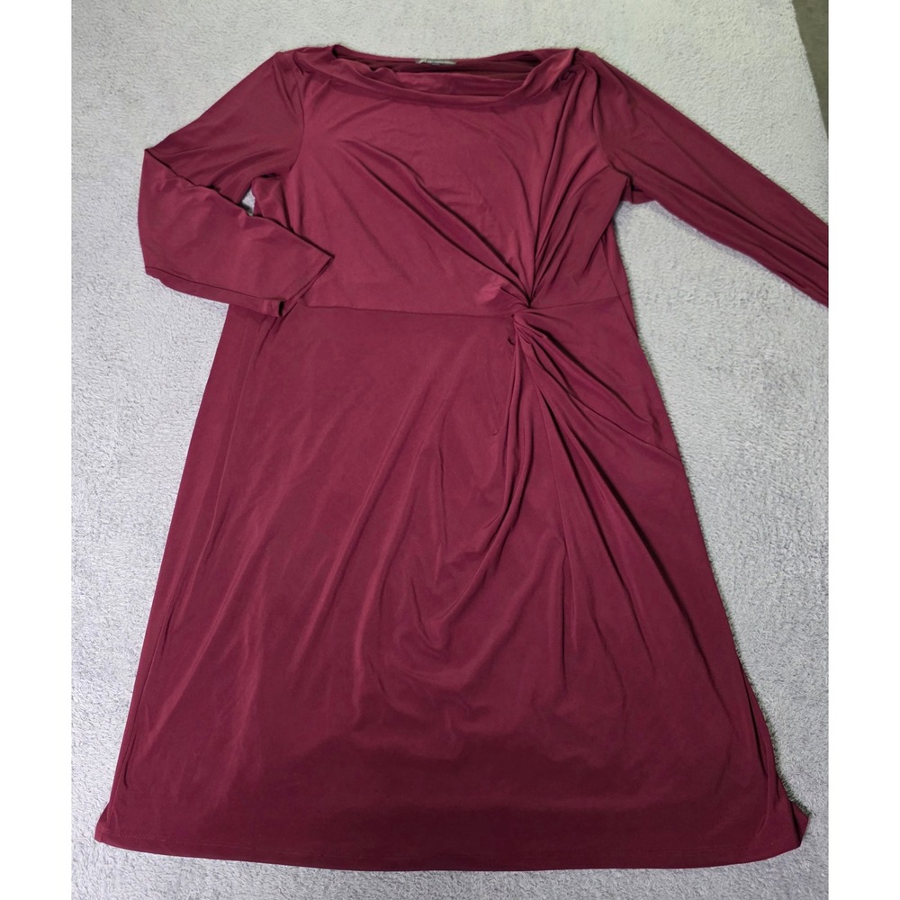 Adrianna Papell Womens 3X Sheath Dress Burgundy Draped Twist Front Long Sleeve